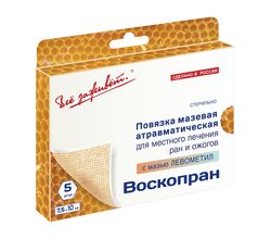 Повязка на рану Воскопран Левометил 7,5х10 см, мазевая, сетчатая в упаковке, 1 шт.