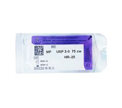ПГА-90 нить полигликолидная фиолетовая, USP 3-0, 75 см, с иглой HR-25