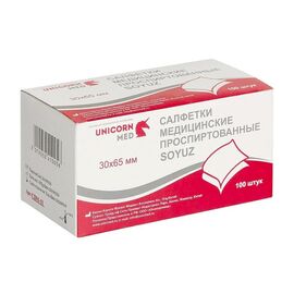 Салфетки спиртовые Unicorn Med 30х65 мм, 100 шт коробка