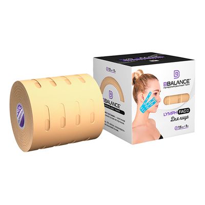 Кинезио тейп BBTape LYMPH FACE 7,5см х 5м бежевый