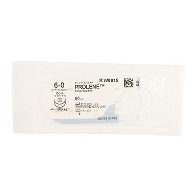 Пролен синий М0.7 (6/0) 60 см две колющие иглы CC-4, арт. W8815