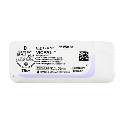 Викрил фиолетовый М3.5 (0) 75 см игла колющая MH-1 Plus 1/2 окр 31мм, арт. W9138