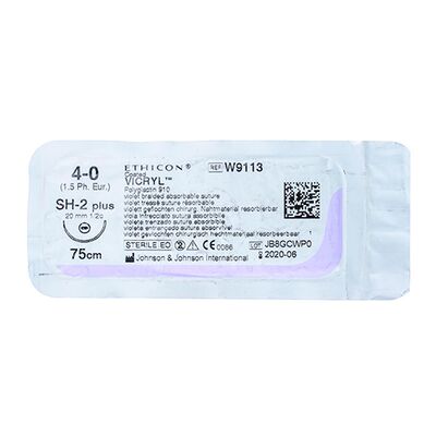 Викрил фиолетовый М1.5 (4/0) 75 см игла колющая SH-2 Plus 2 1/2 окр 20мм, арт. W9113