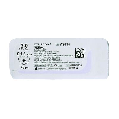 Викрил фиолетовый M2 (30) 75 см игла колющая SH-2 Plus, арт. W9114