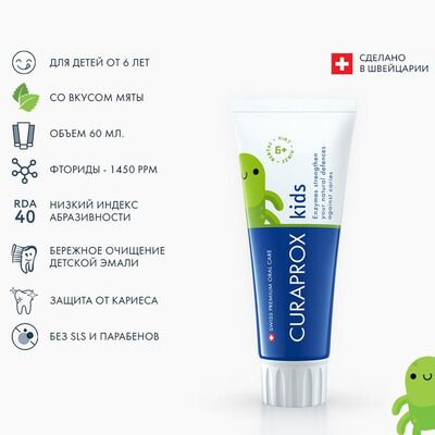 Особенности CURAPROX Kids 1450 mint