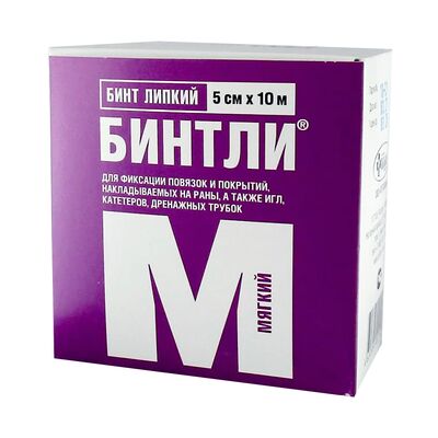 Бинт липкий Бинтли-М в рулоне 5 см х 10 м, мягкий в упаковке